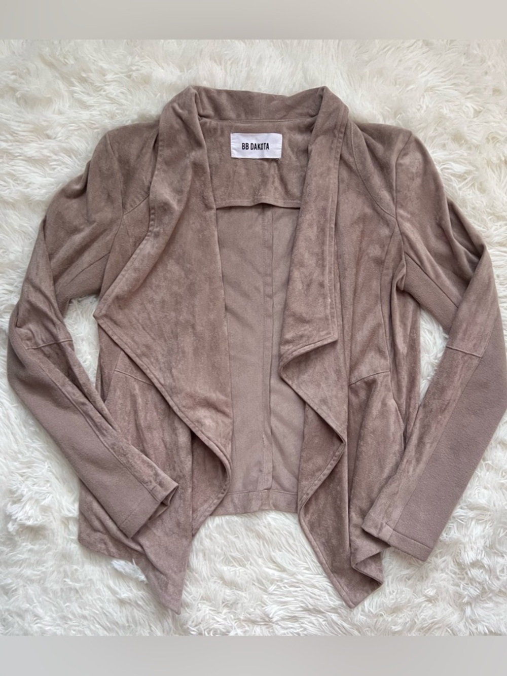 BB Dakota Faux Suede Open Cardigan Jacket in Stone